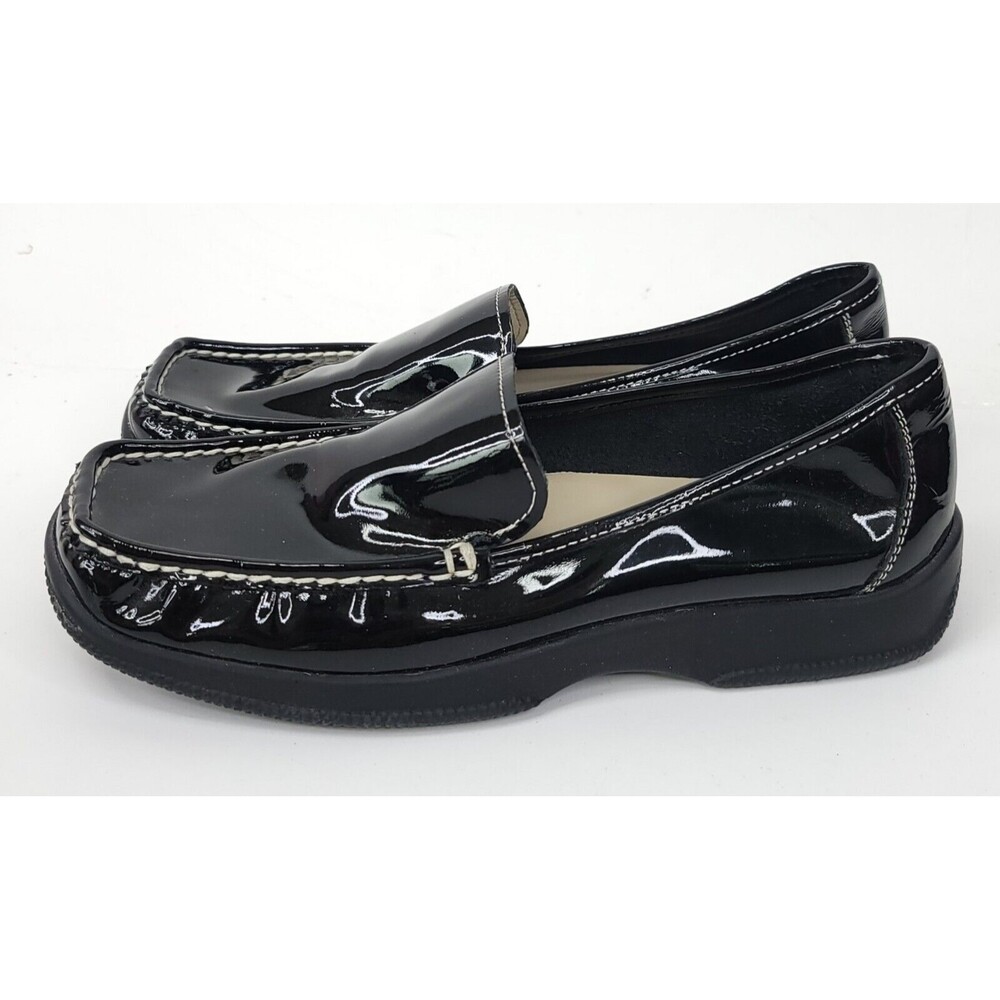 Anne Klein Loafers Women Size 7.5 M Black Leather Flats Pedroo Pull On Shoes